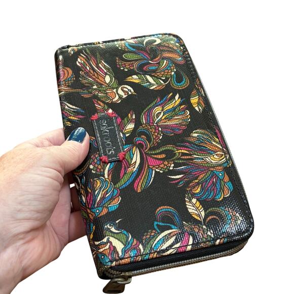 Sakroots zip around wallet clutch purse brown birds coated canvas coin pocket - Picture 9 of 9